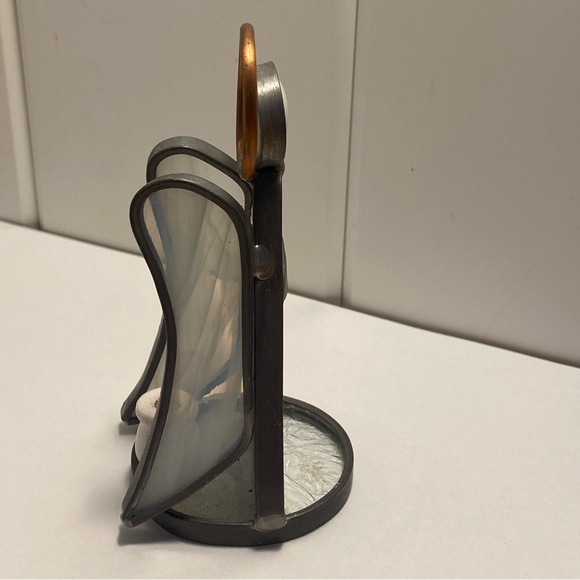 Vintage Angel Figurine White Stained Glass cooper halo art glass Sculpture - Picture 12 of 16